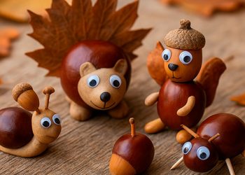 Animals de tardor amb castanyes i aglans